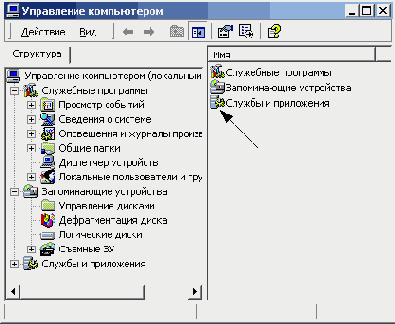 Окно оснастки Службы=