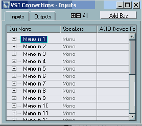 Окно VST Inputs звуковой карты SB Audigy